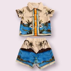 Baby Tropical Matching Set Button Up Shirt Shorts 6-9M